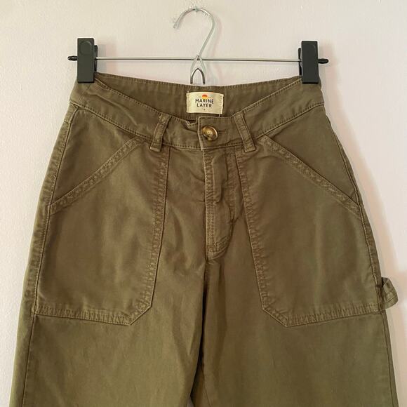 Marine Layer Women size 0 Army Green Maya Straight Leg Carpenter Cropped Pants - Picture 3 of 11